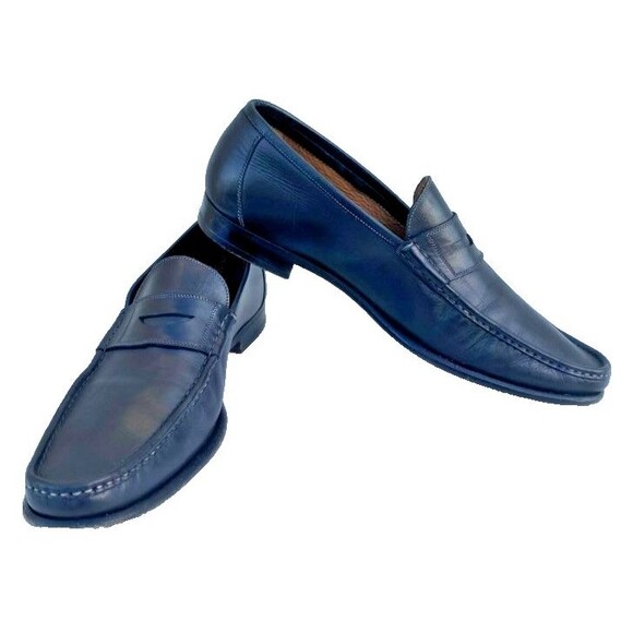 Santoni Black Leather Penny Loafers Made In Italy Dress Slip On Shoes -Size 12 D main image 7